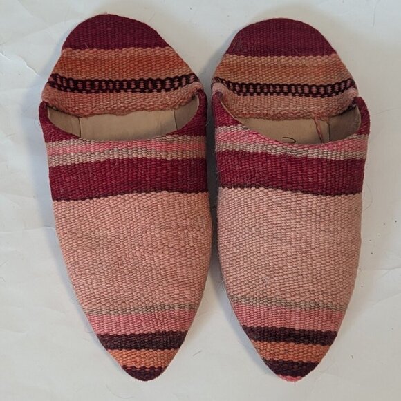 Verve Culture Kilim Mules Slipper Moroccan Berber Boho Leather Pointed Sole Toe - Picture 6 of 6